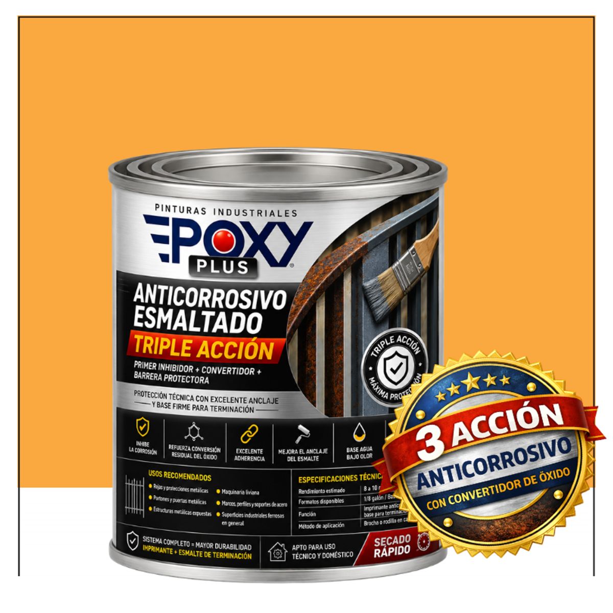 EPOXY - Anticorrosivo Profesional 3 en 1 - Directo sobre Óxido - 1-16 GALÓN -  AMARILLO AZAFRÁN