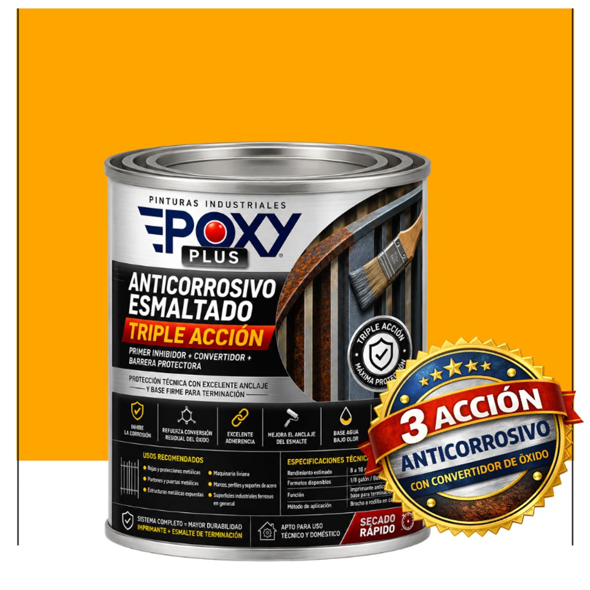 EPOXY - Anticorrosivo Profesional 3 en 1 - Directo sobre Óxido - 1-16 GALÓN -  NARANJA CLARO