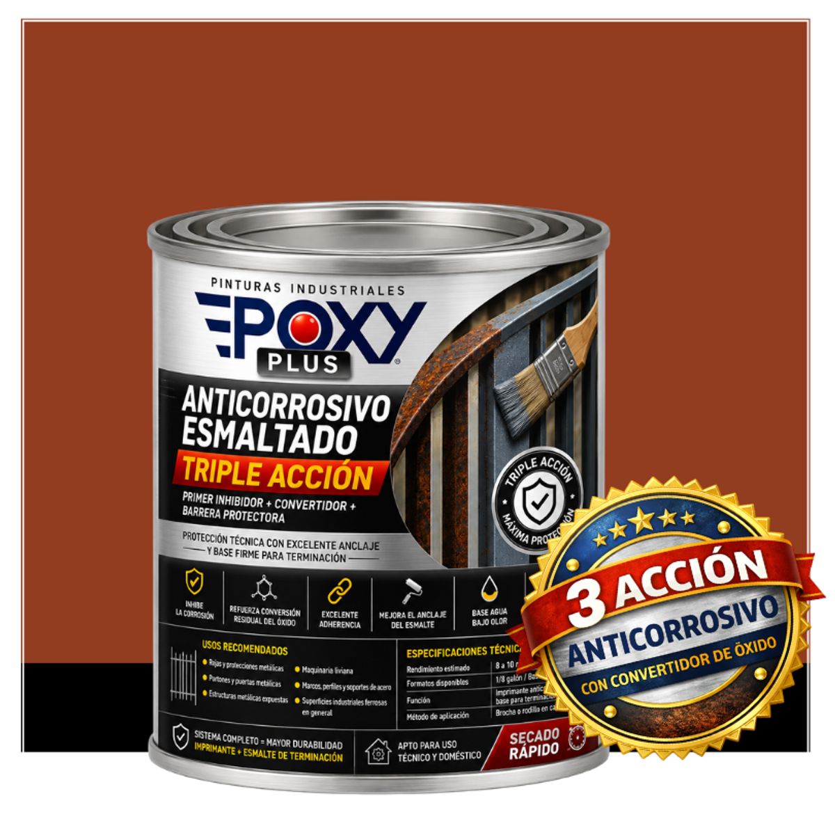 EPOXY - Anticorrosivo Profesional 3 en 1 - Directo sobre Óxido - 1-16 GALÓN -  NARANJA PERLADO