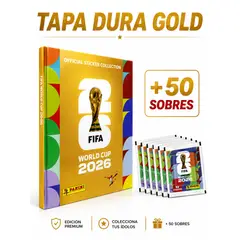 PANINI - Álbum Tapa Dura Gold FIFA World Cup 2026 + 50 Sobres Oficiales - Edición Premium