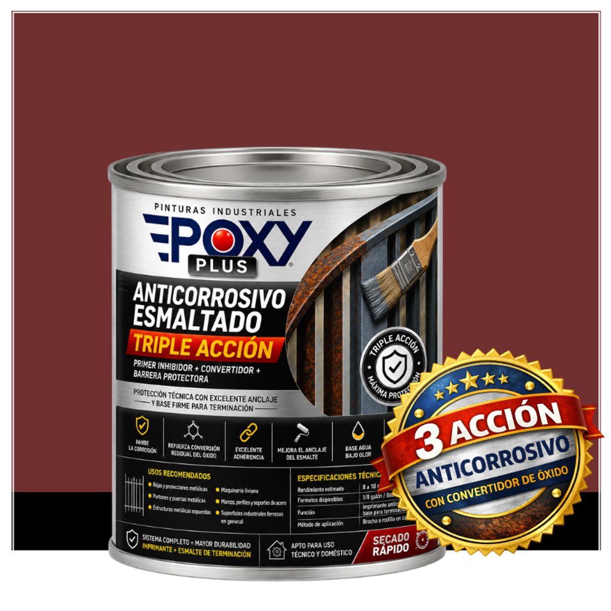 EPOXY - Anticorrosivo Profesional 3 en 1 - Directo sobre Óxido - 1-16 GALÓN -  ROJO ÓXIDO