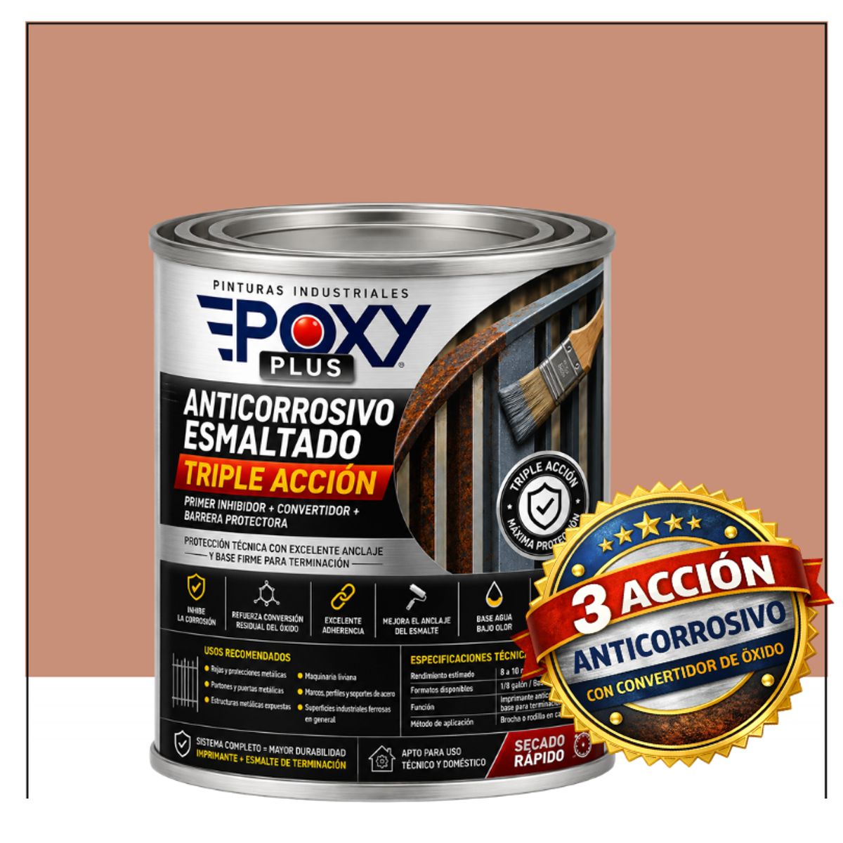 EPOXY - Anticorrosivo Profesional 3 en 1 - Directo sobre Óxido - 1-16 GALÓN -  ROJO BEIGE