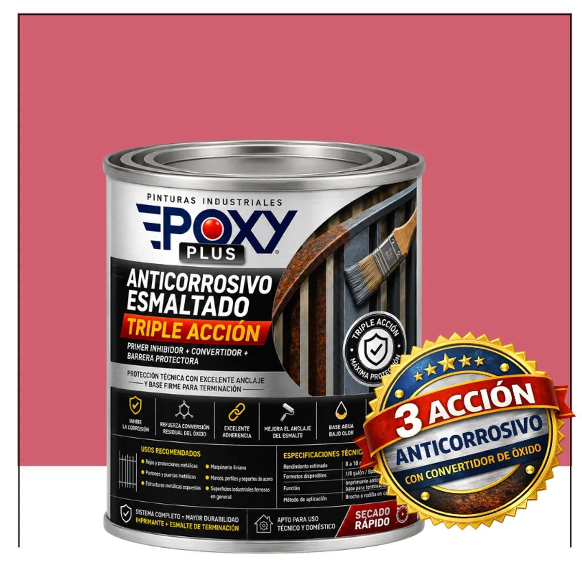 EPOXY - Anticorrosivo Profesional 3 en 1 - Directo sobre Óxido - 1-16 GALÓN -  ROSA