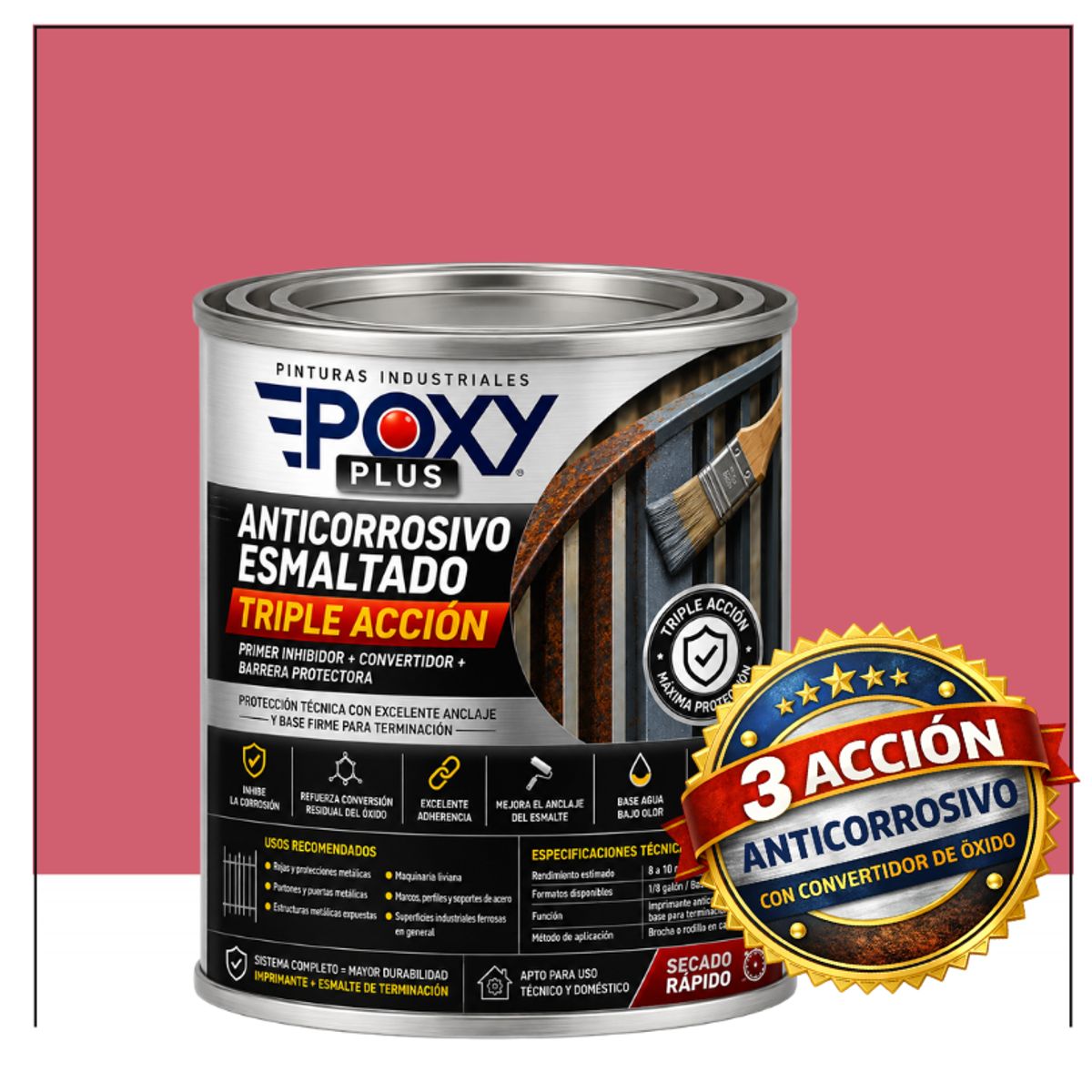 EPOXY - Anticorrosivo Profesional 3 en 1 - Directo sobre Óxido - 1-16 GALÓN -  ROSA