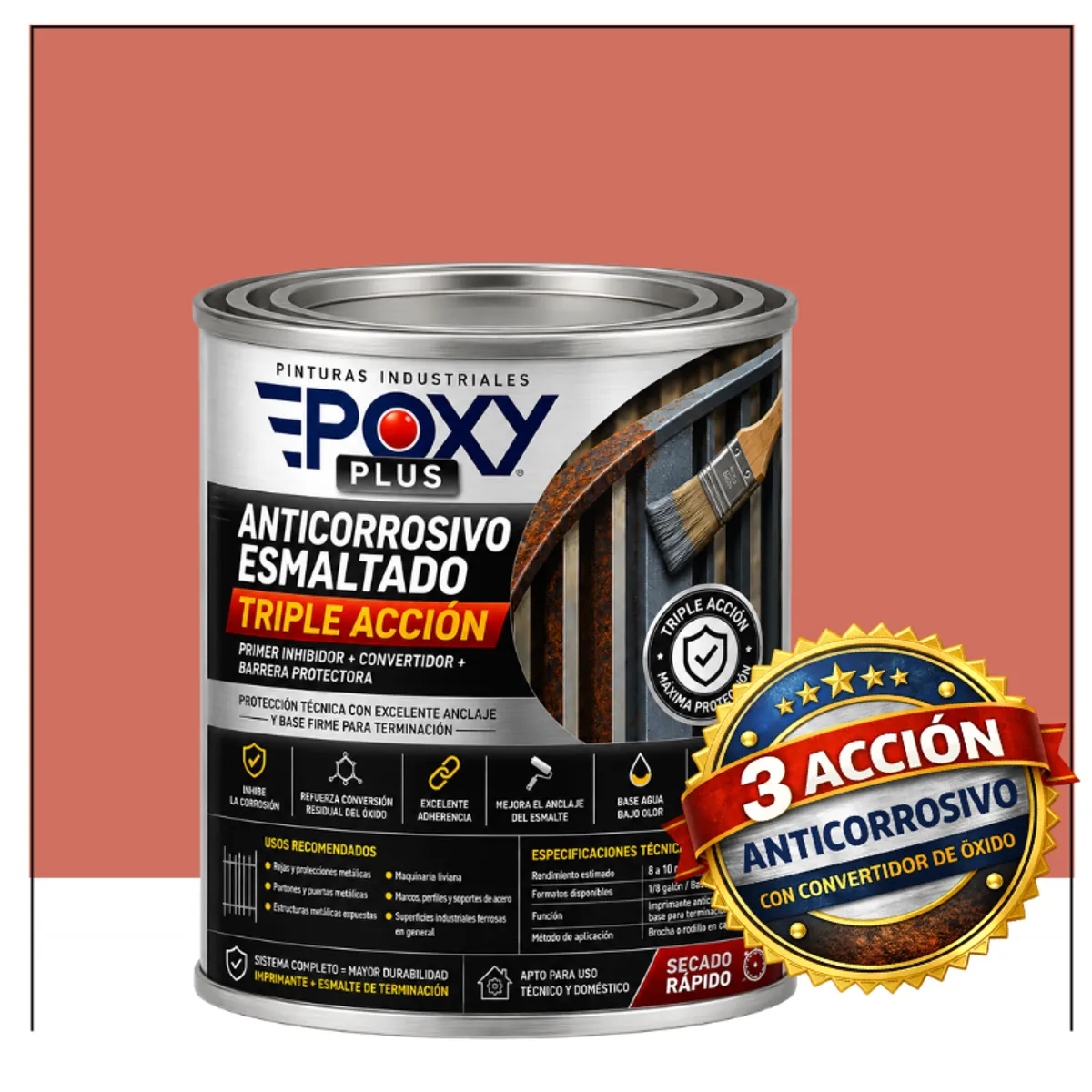 EPOXY - Anticorrosivo Profesional 3 en 1 - Directo sobre Óxido - 1-16 GALÓN -  ROJO SALMÓN