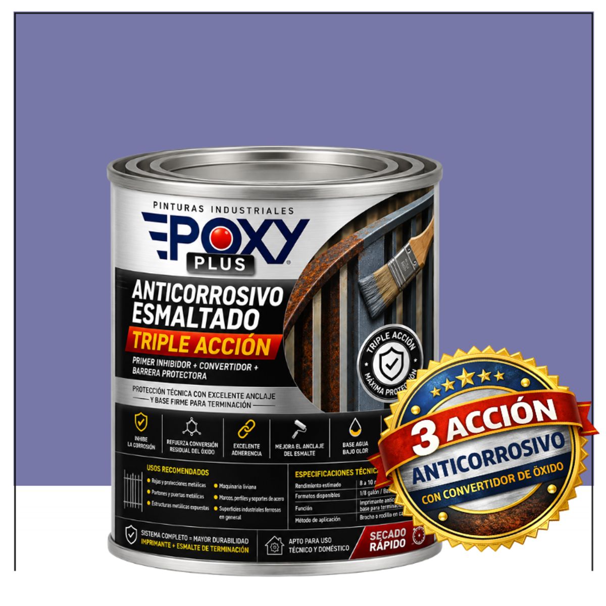 EPOXY - Anticorrosivo Profesional 3 en 1 - Directo sobre Óxido - 1-16 GALÓN -  LILA AZULADO