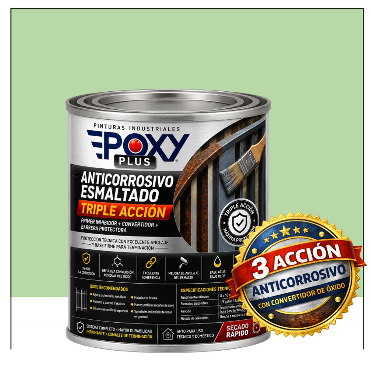 EPOXY - Anticorrosivo Profesional 3 en 1 - Directo sobre Óxido - 1-16 GALÓN -  VERDE BLANCO