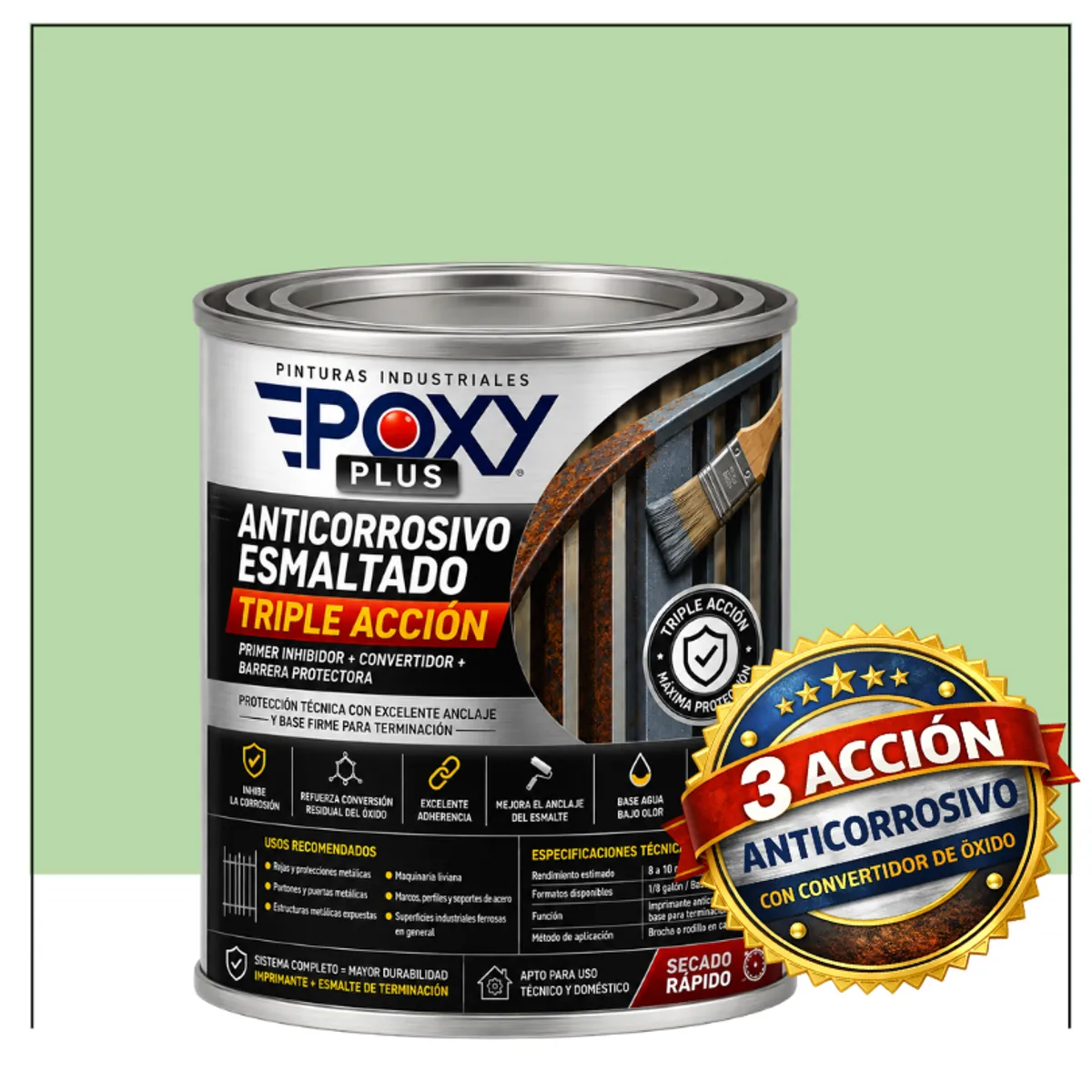 EPOXY - Anticorrosivo Profesional 3 en 1 - Directo sobre Óxido - 1-16 GALÓN -  VERDE BLANCO