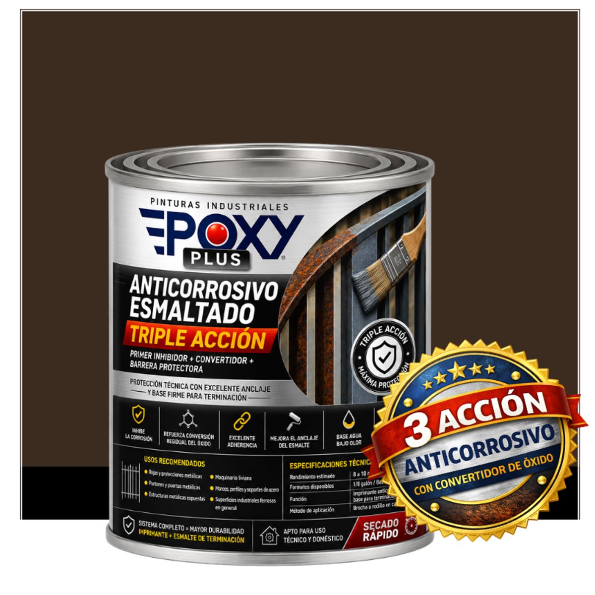 EPOXY - Anticorrosivo Profesional 3 en 1 - Directo sobre Óxido - 1-16 GALÓN -  GRIS MARRÓN