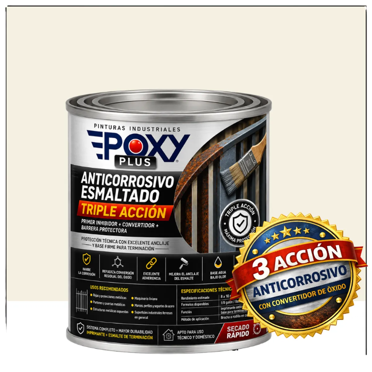 EPOXY - Anticorrosivo Profesional 3 en 1 - Directo sobre Óxido - 1-16 GALÓN -  BLANCO CREMA