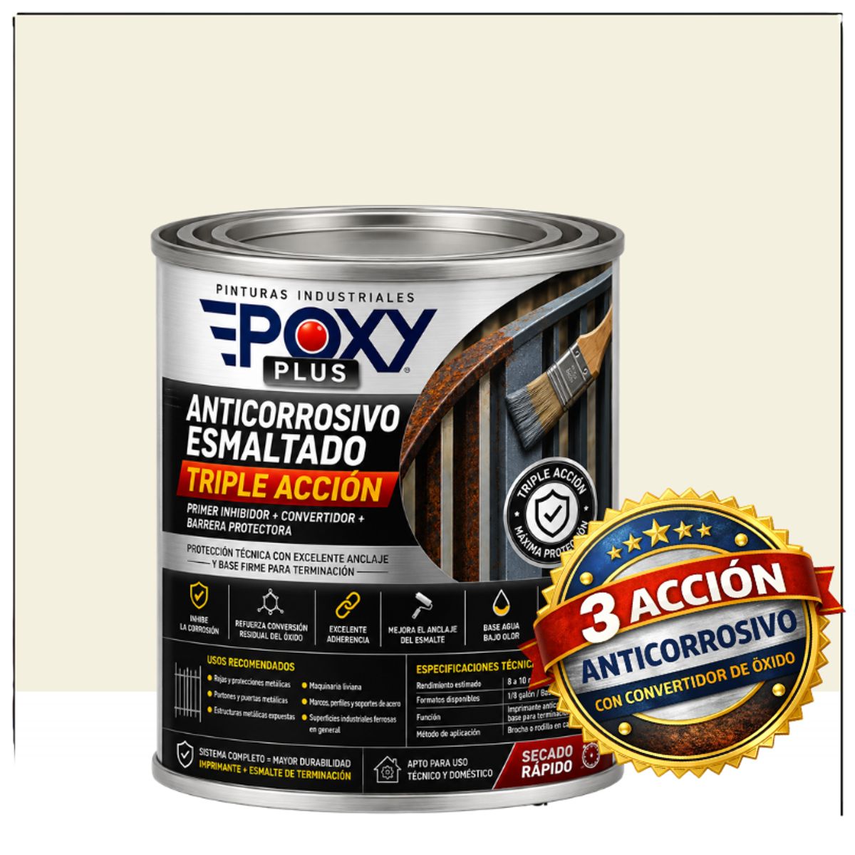EPOXY - Anticorrosivo Profesional 3 en 1 - Directo sobre Óxido - 1-16 GALÓN -  BLANCO CREMA