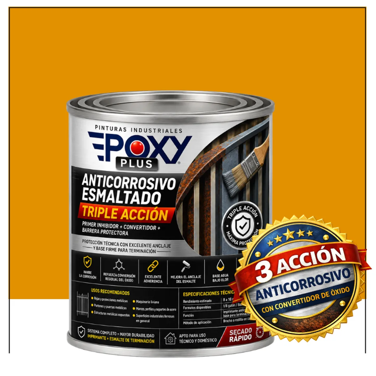 EPOXY - Anticorrosivo Profesional 3 en 1 - Directo sobre Óxido - 1-8 GALÓN -  AMARILLO MAÍZ