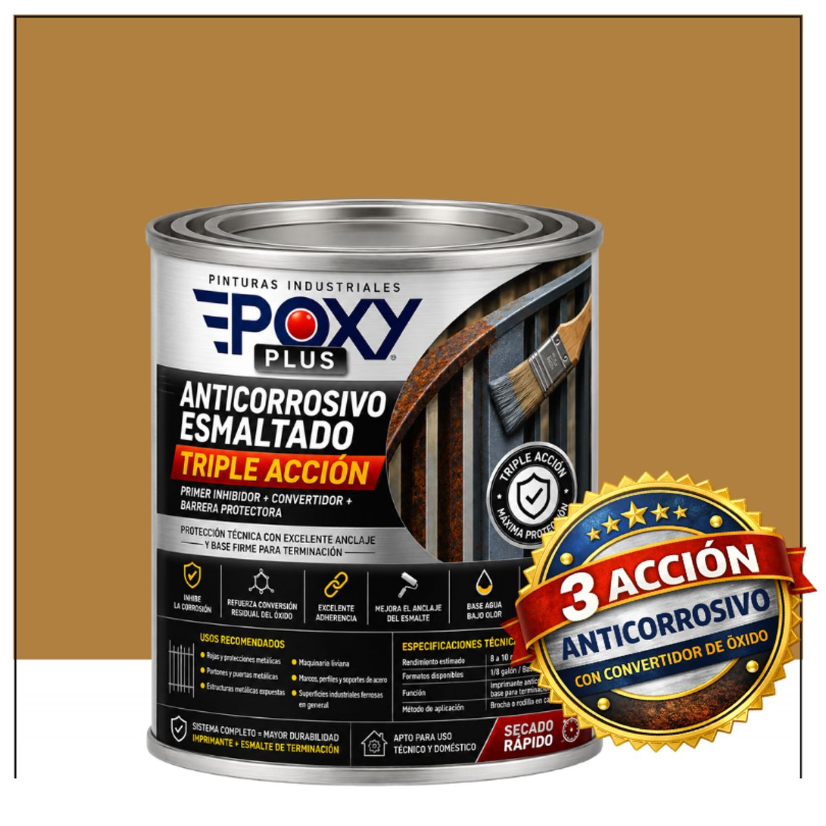 EPOXY - Anticorrosivo Profesional 3 en 1 - Directo sobre Óxido - 1-8 GALÓN -  MARRÓN BEIGE