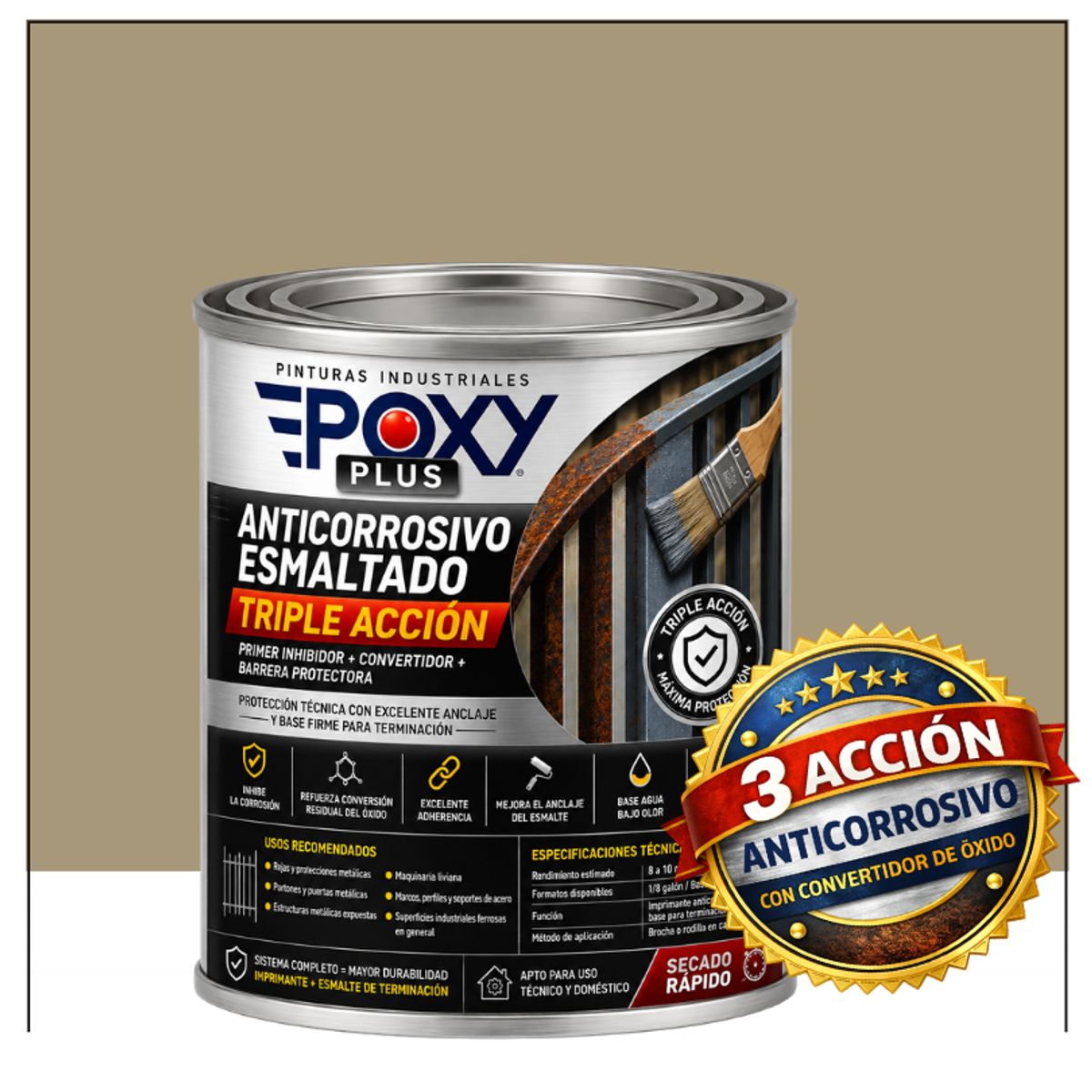 EPOXY - Anticorrosivo Profesional 3 en 1 - Directo sobre Óxido - 1-8 GALÓN - BEIGE GRISÁCEO