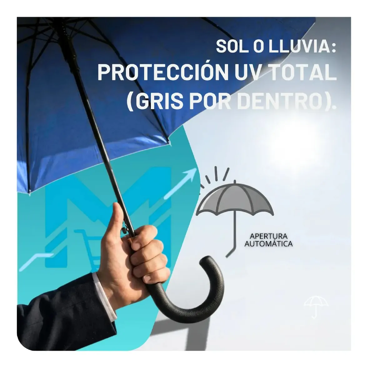 GENERICO - Paraguas Ejecutivo Automatico 100cm Proteccion Uv Reforzado Azul