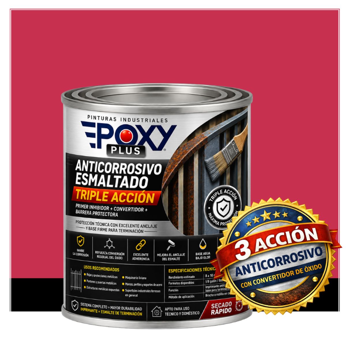 EPOXY - Anticorrosivo Profesional 3 en 1 - Directo sobre Óxido - 1-8 GALÓN -  ROJO FRESA