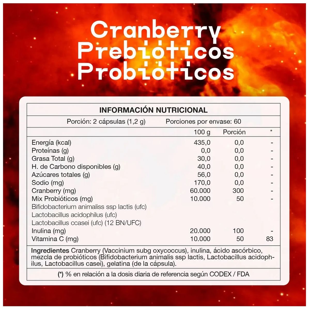 NATURAL FARM - Pre Probioticos + Cranberry Nf 120 Cápsulas