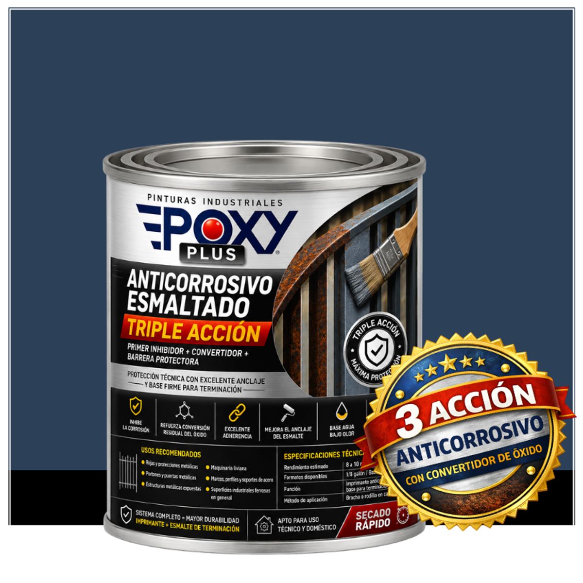 EPOXY - Anticorrosivo Profesional 3 en 1 - Directo sobre Óxido - 1-8 GALÓN -AZUL GRISÁCEO