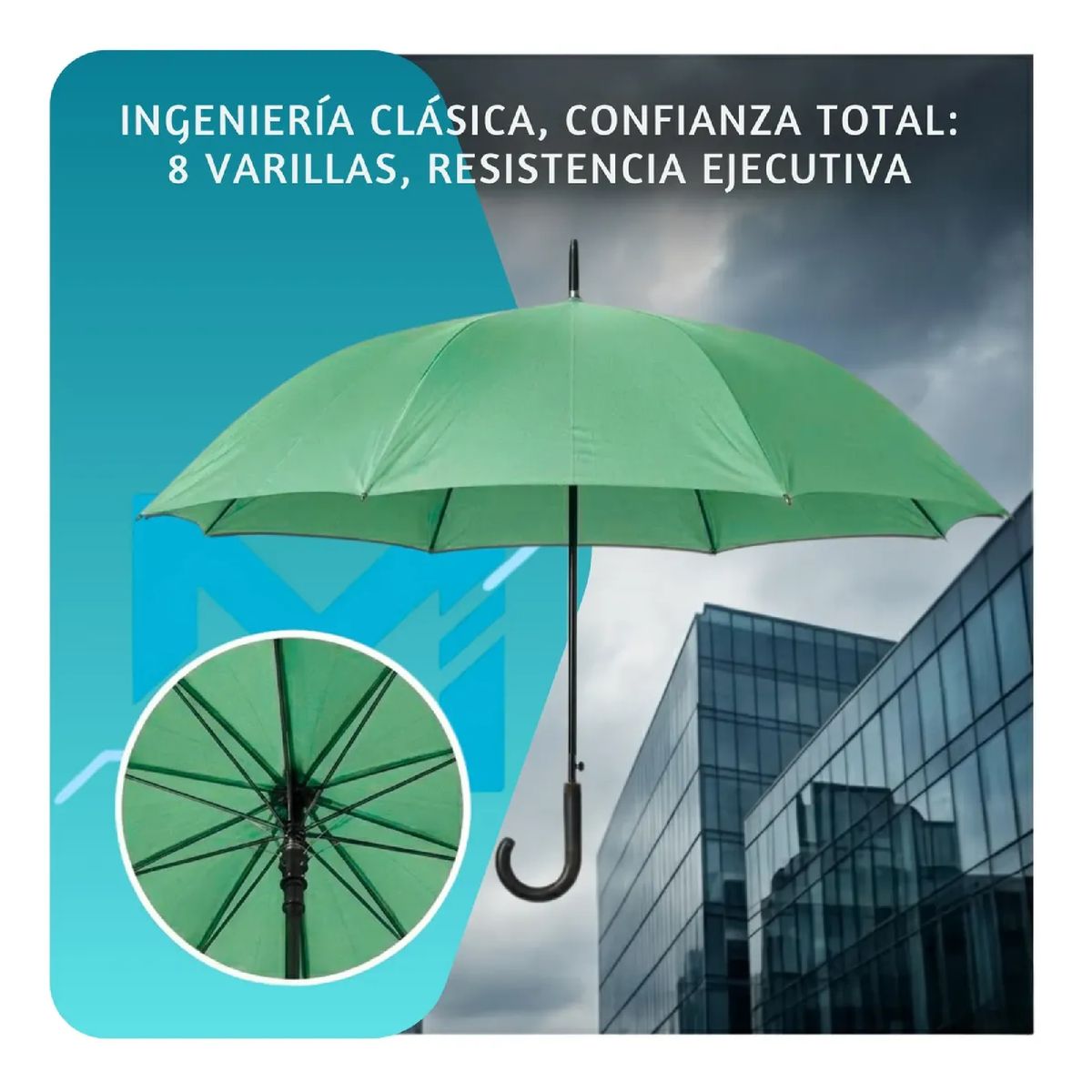 GENERICO - Paraguas Ejecutivo Automatico 100cm Proteccion Uv Reforzado Verde