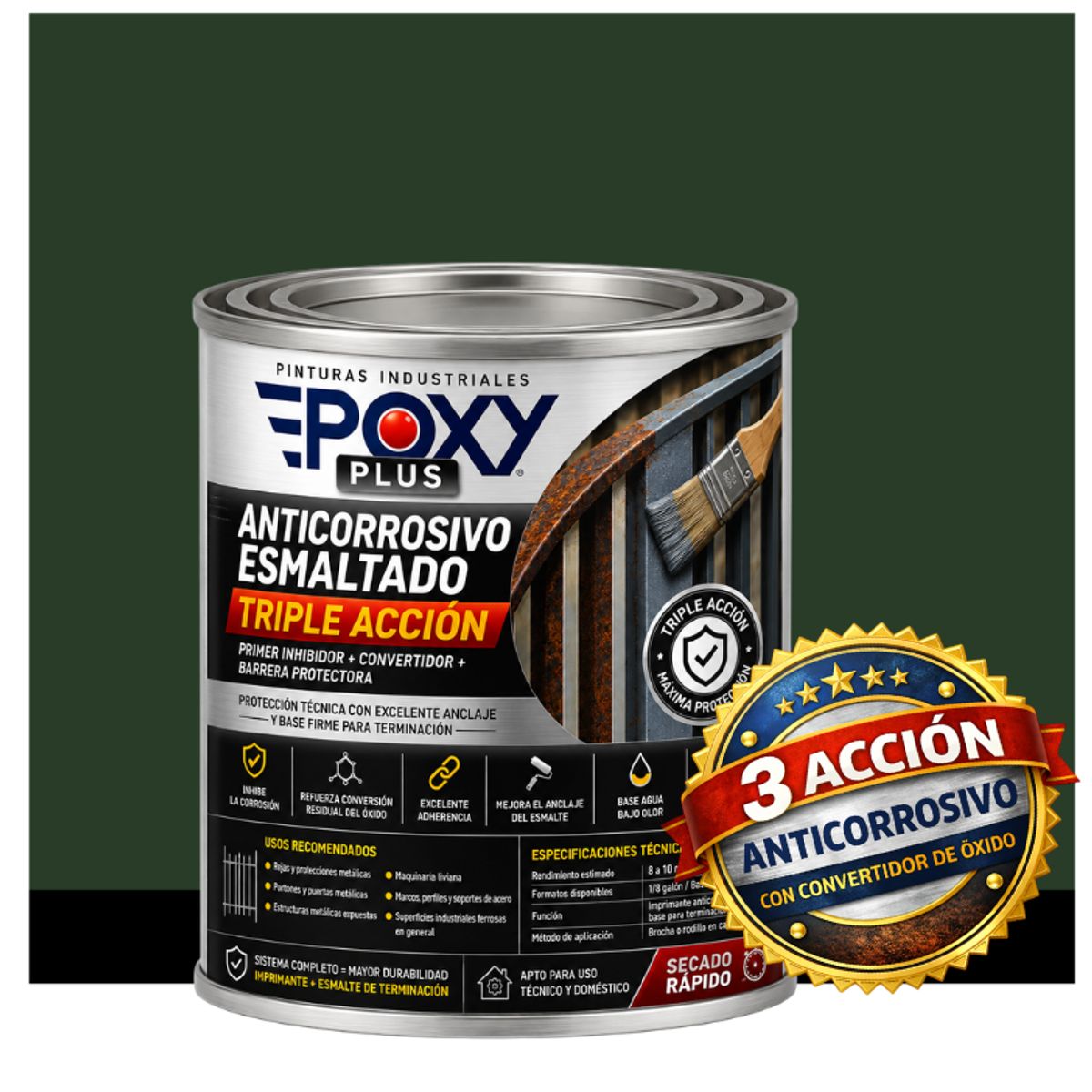 EPOXY - Anticorrosivo Profesional 3 en 1 - Directo sobre Óxido - 1-8 GALÓN - VERDE ABETO