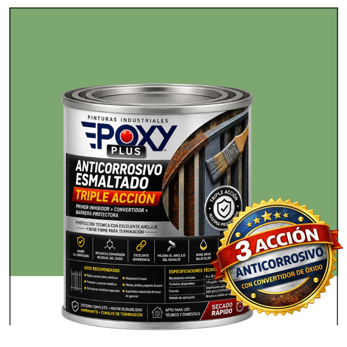EPOXY - Anticorrosivo Profesional 3 en 1 - Directo sobre Óxido - 1-8 GALÓN -  VERDE PÁLIDO