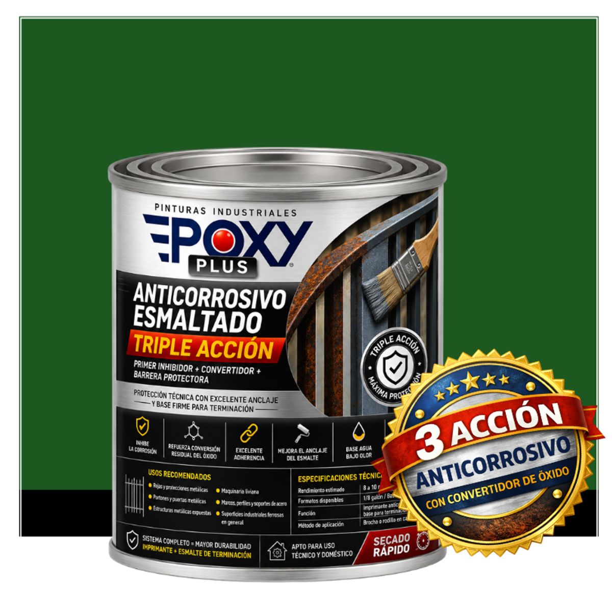 EPOXY - Anticorrosivo Profesional 3 en 1 - Directo sobre Óxido - 1-8 GALÓN -  VERDE PERLADO