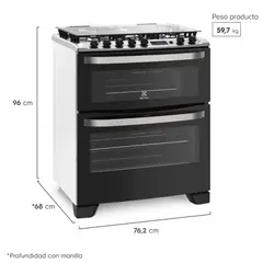 ELECTROLUX - Cocina A Gas 5 Platos Doble Horno Elextrolux 76DBA Negra