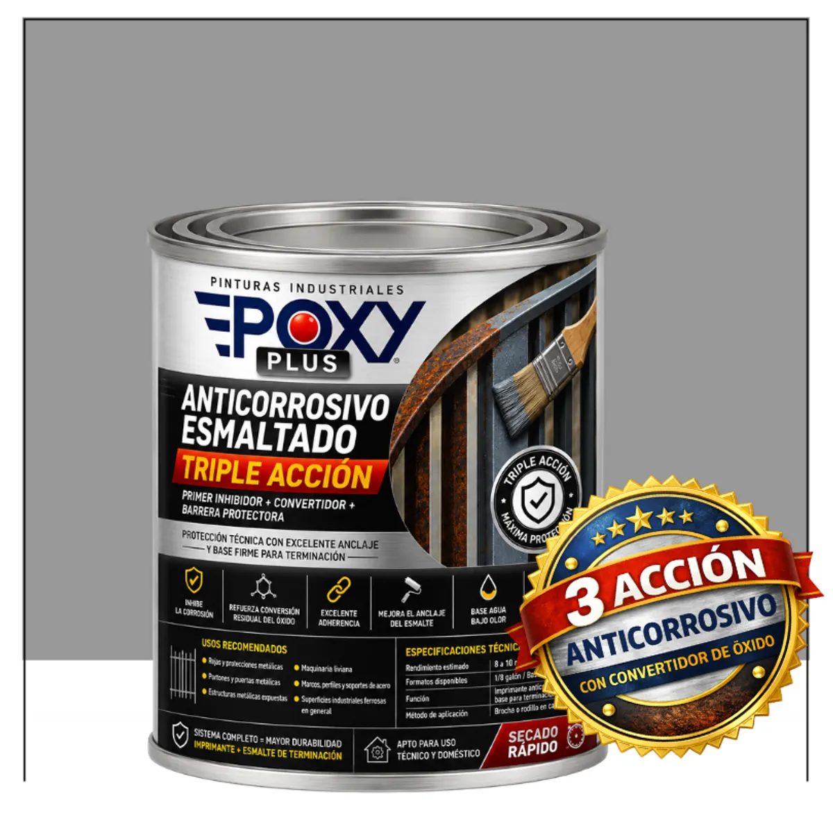 EPOXY - Anticorrosivo Profesional 3 en 1 - Directo sobre Óxido - 1-8 GALÓN -  GRIS VENTANA