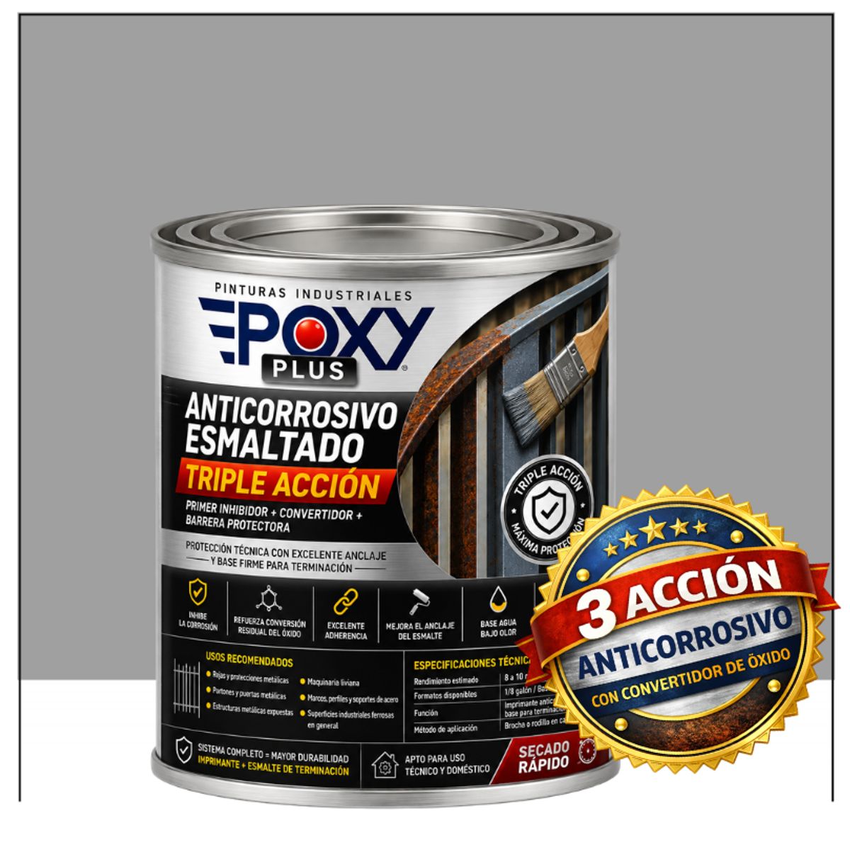 EPOXY - Anticorrosivo Profesional 3 en 1 - Directo sobre Óxido - 1-8 GALÓN -  BLANCO ALUMINIO