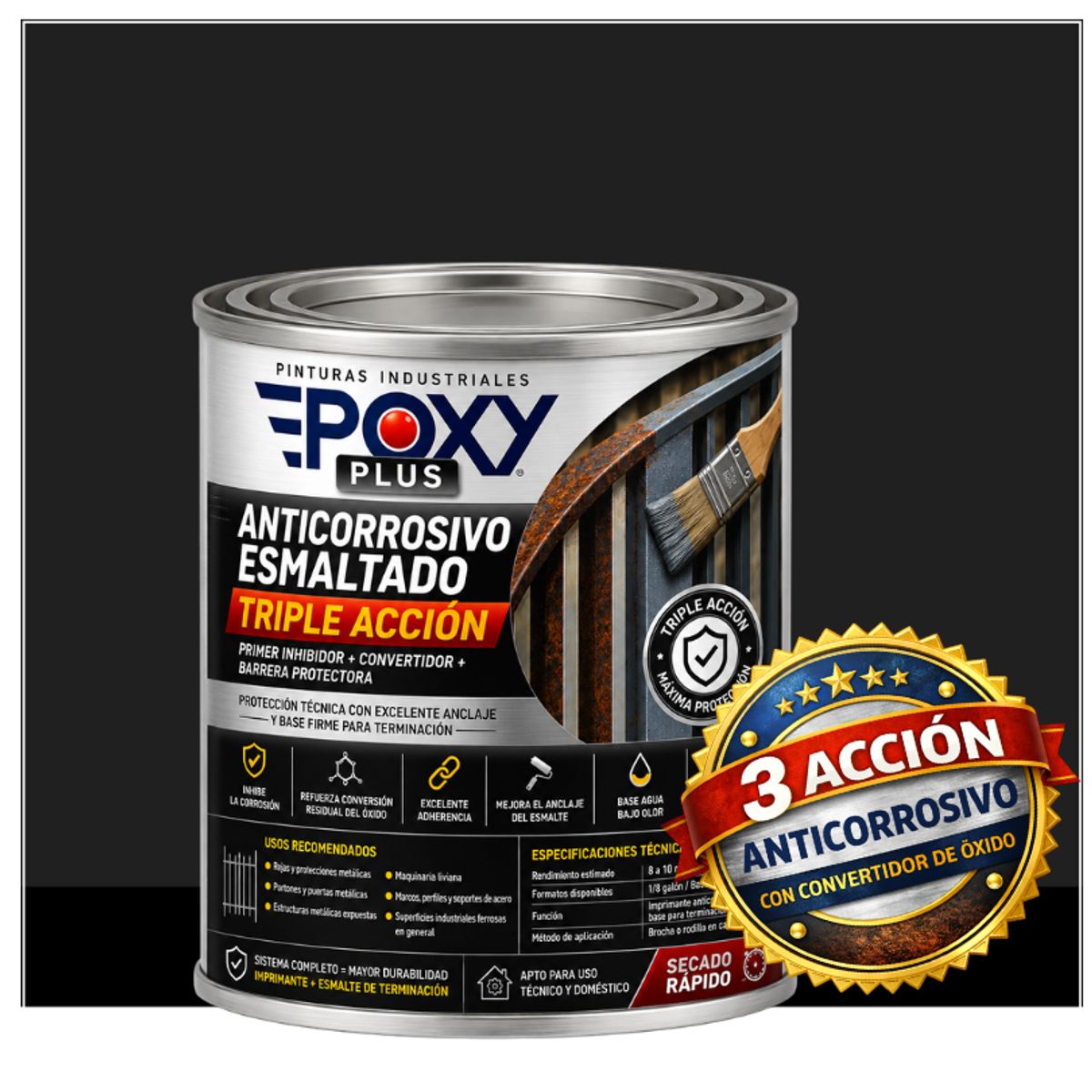 EPOXY - Anticorrosivo Profesional 3 en 1 - Directo sobre Óxido - 1-8 GALÓN -  NEGRO GRAFITO