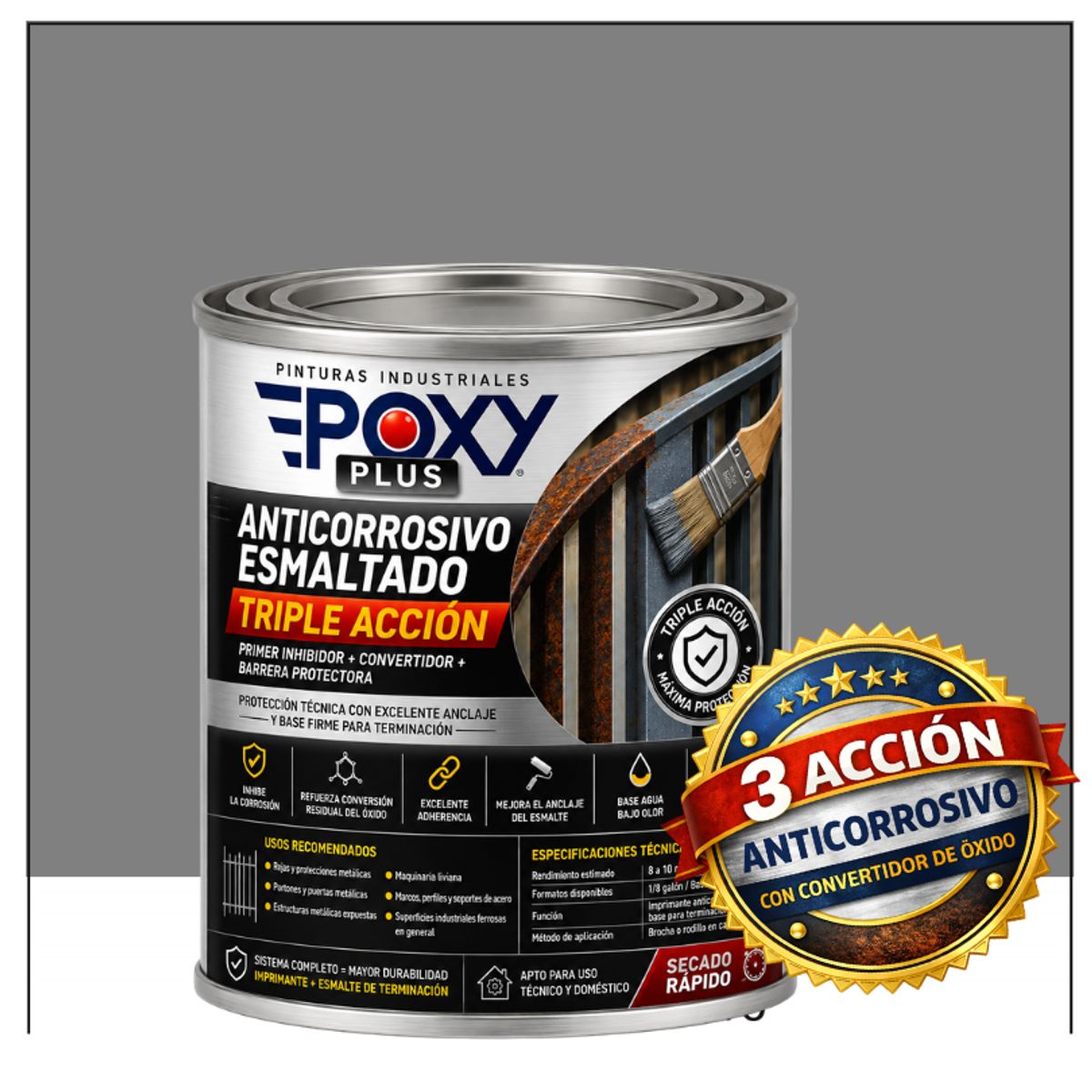 EPOXY - Anticorrosivo Profesional 3 en 1 - Directo sobre Óxido - 1-8 GALÓN -  BLANCO PERLA OSCURO