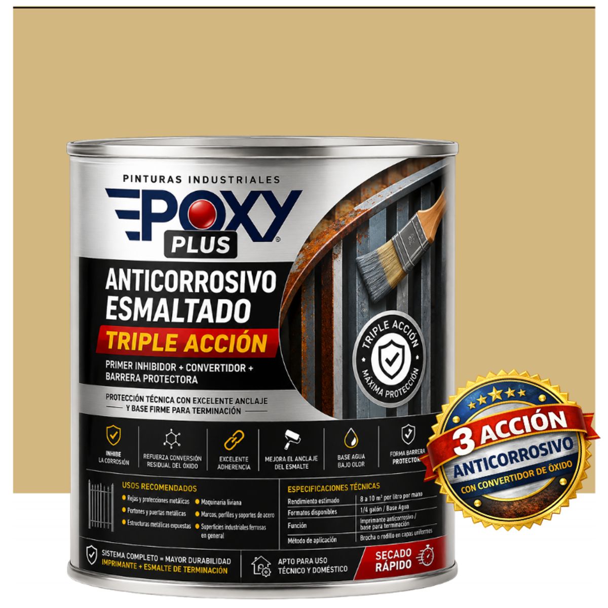 EPOXY - Anticorrosivo Profesional 3 en 1 - Directo sobre Óxido - 1-4 GALÓN -  Beige