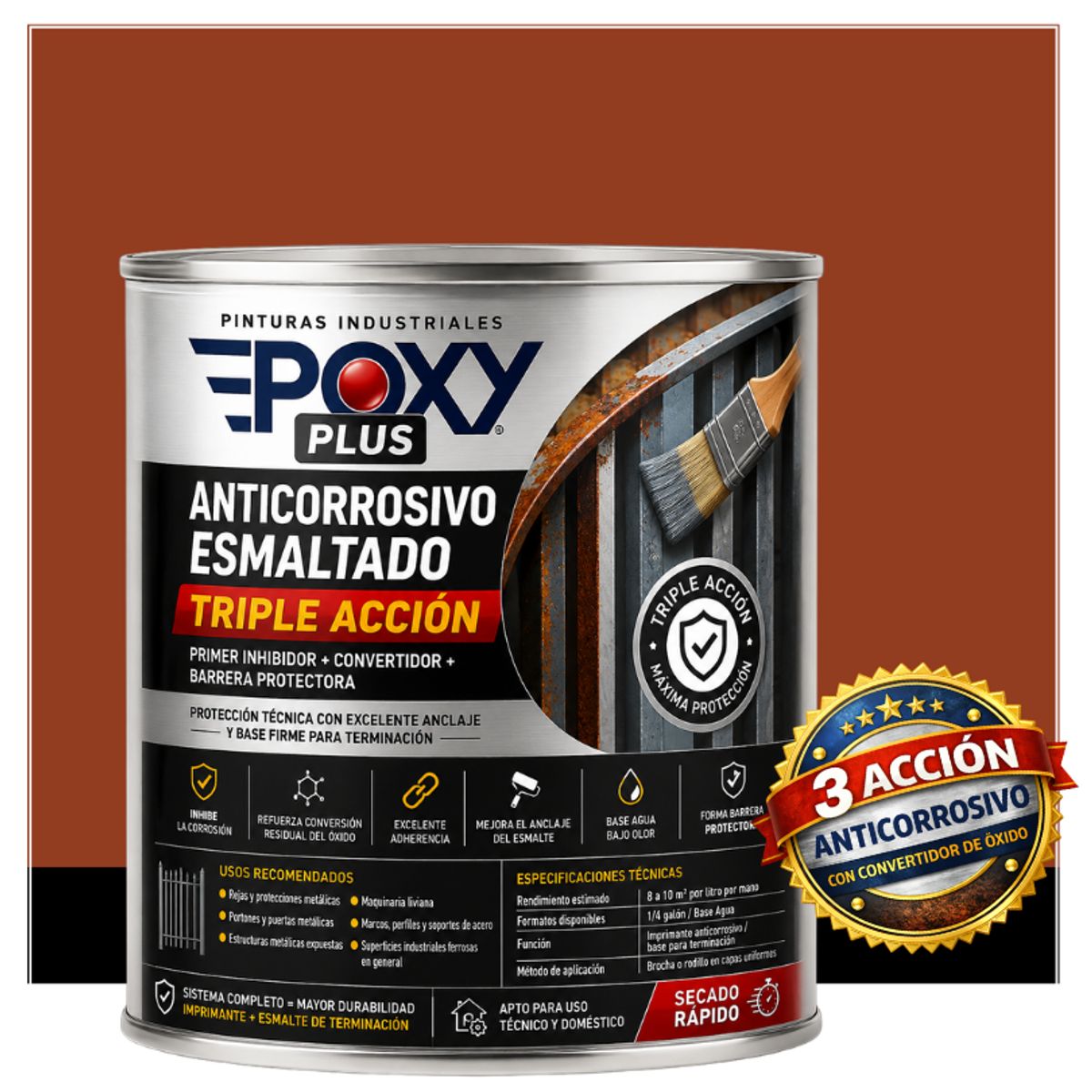 EPOXY - Anticorrosivo Profesional 3 en 1 - Directo sobre Óxido - 1-4 GALÓN -  NARANJA PERLADO
