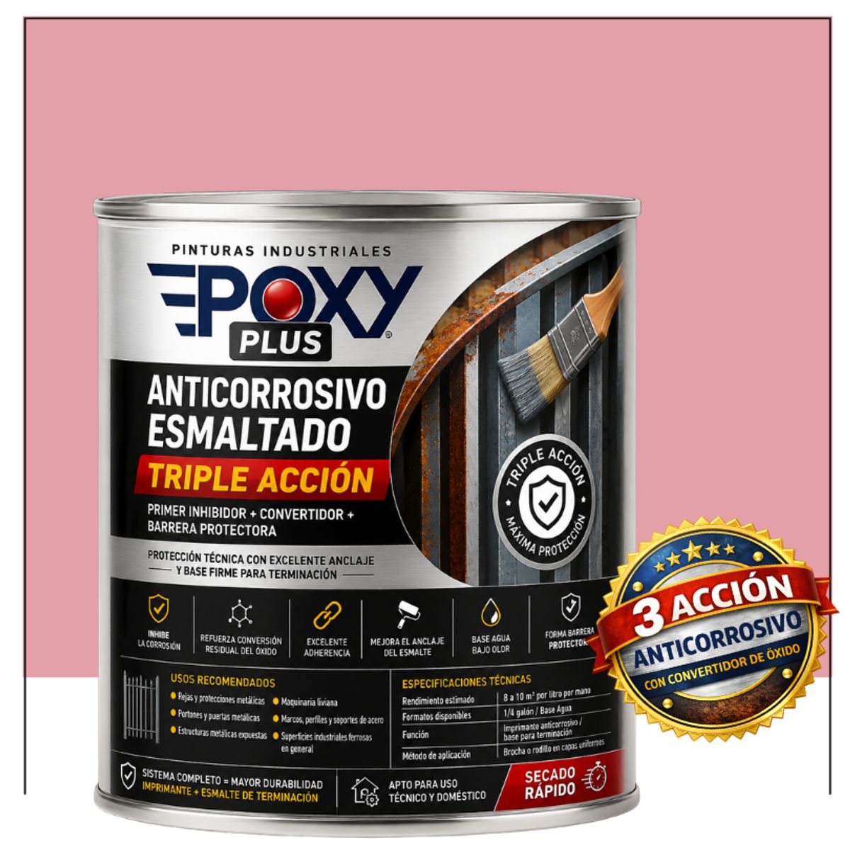 EPOXY - Anticorrosivo Profesional 3 en 1 - Directo sobre Óxido - 1-4 GALÓN -  ROSA CLARO