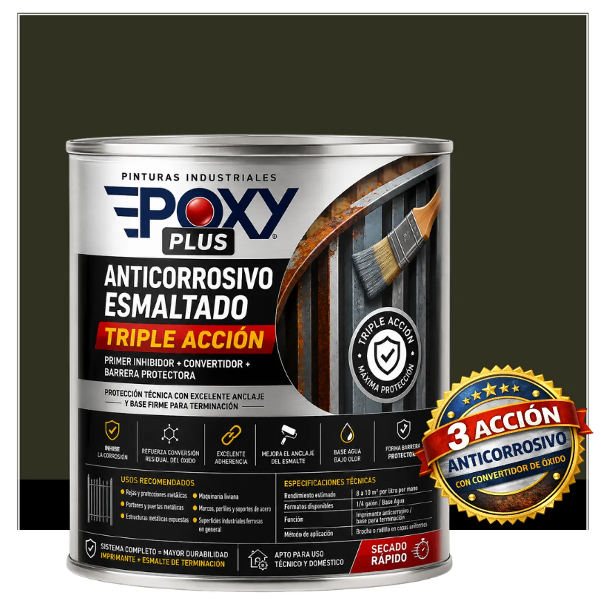 EPOXY - Anticorrosivo Profesional 3 en 1 - Directo sobre Óxido - 1-4 GALÓN -  VERDE MARRÓN