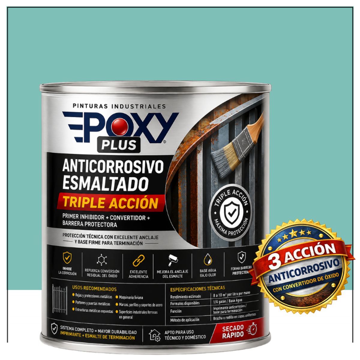 EPOXY - Anticorrosivo Profesional 3 en 1 - Directo sobre Óxido - 1-4 GALÓN -  TURQUESA PASTEL