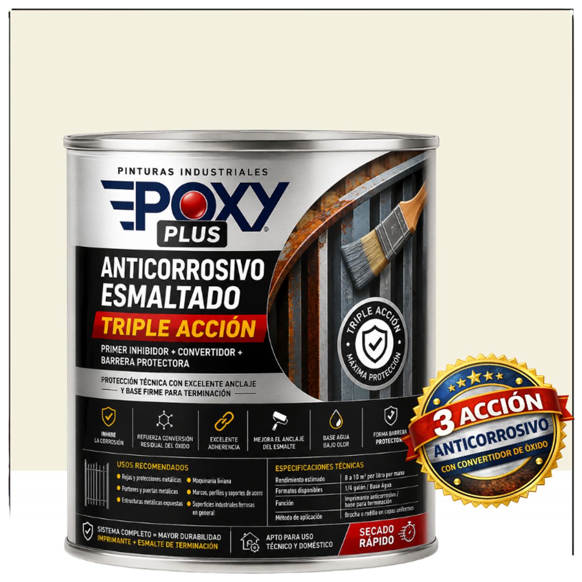 EPOXY - Anticorrosivo Profesional 3 en 1 - Directo sobre Óxido - 1-4 GALÓN -  BLANCO CREMA