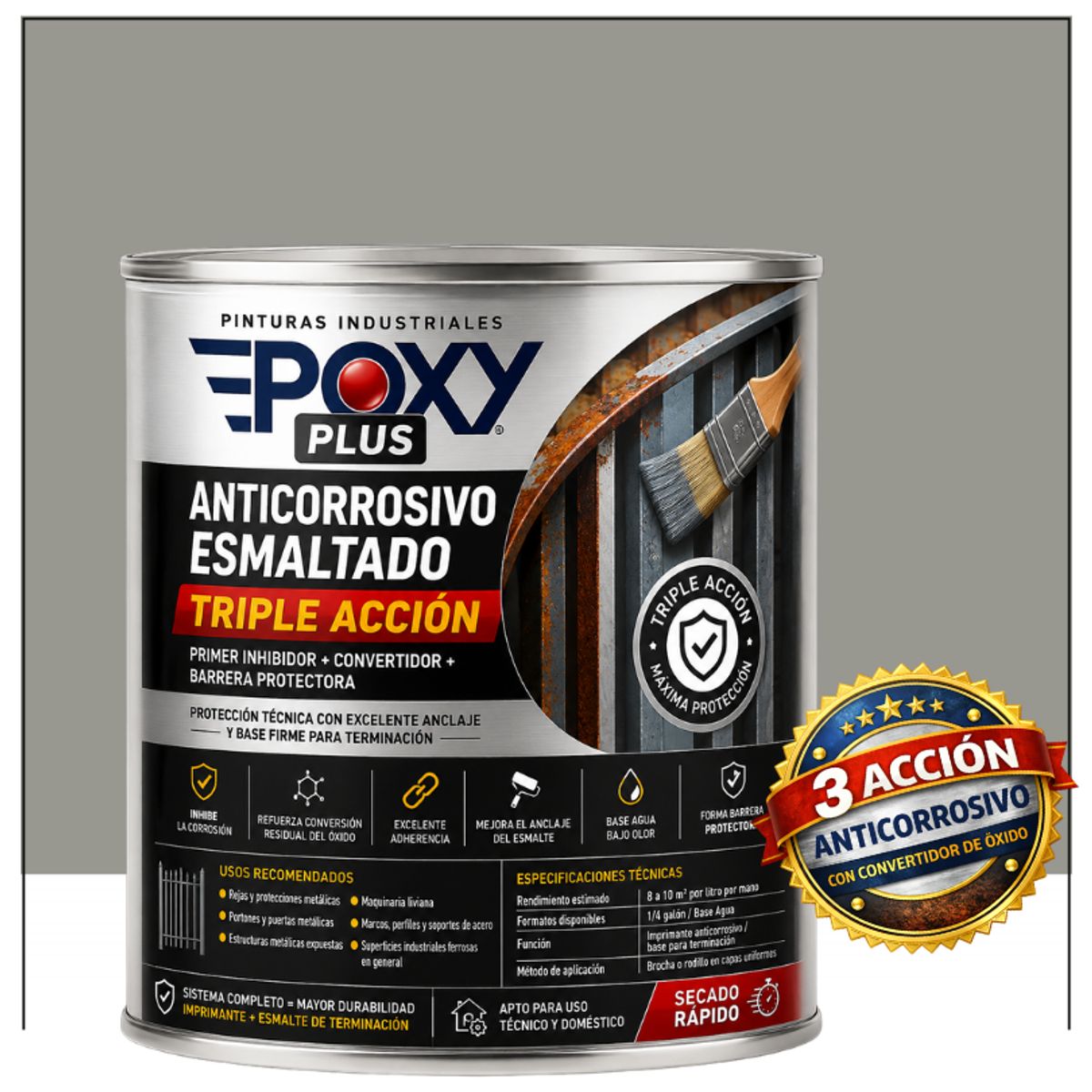 EPOXY - Anticorrosivo Profesional 3 en 1 - Directo sobre Óxido - 1-4 GALÓN -  BLANCO PERLA CLARO