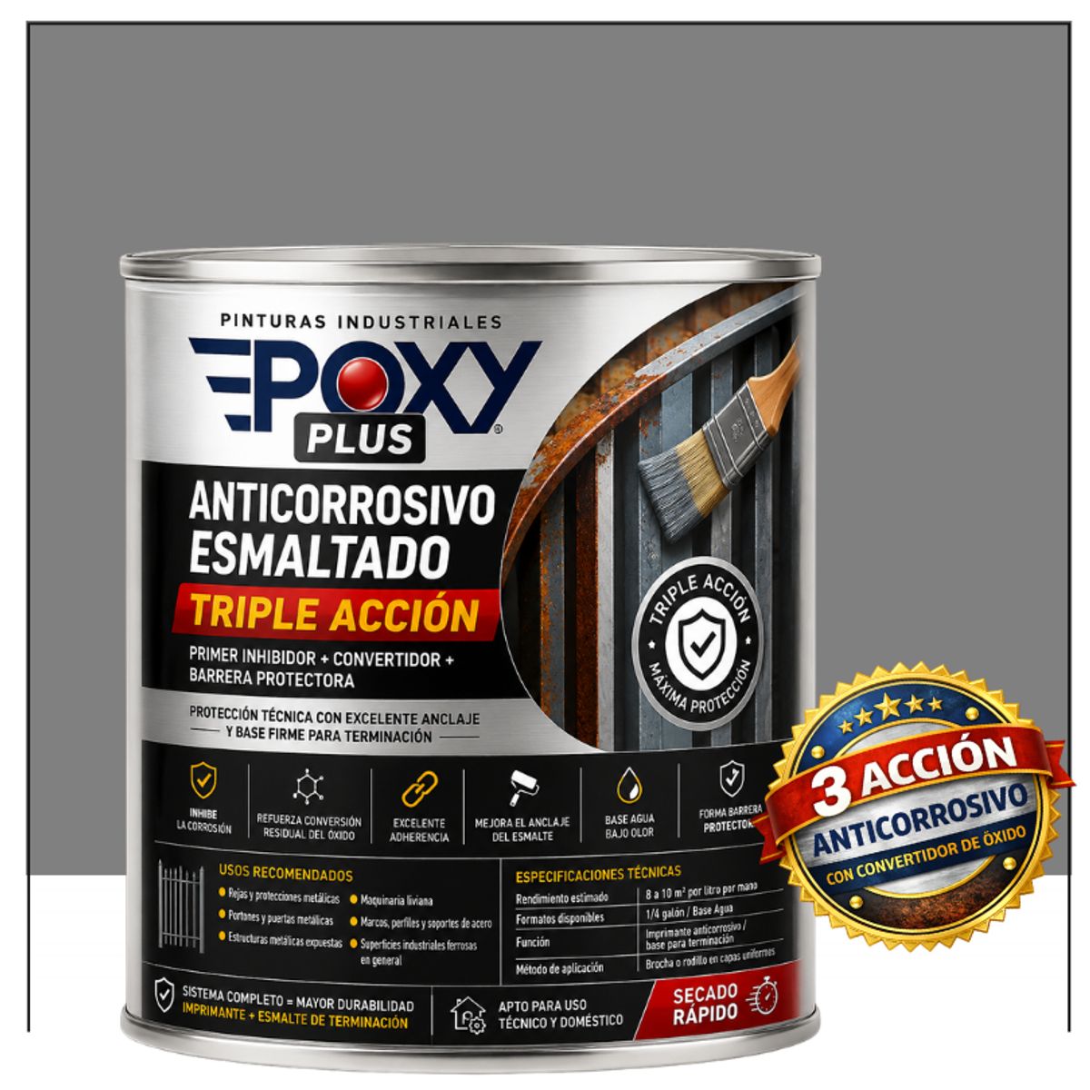 EPOXY - Anticorrosivo Profesional 3 en 1 - Directo sobre Óxido - 1-4 GALÓN -  BLANCO PERLA OSCURO