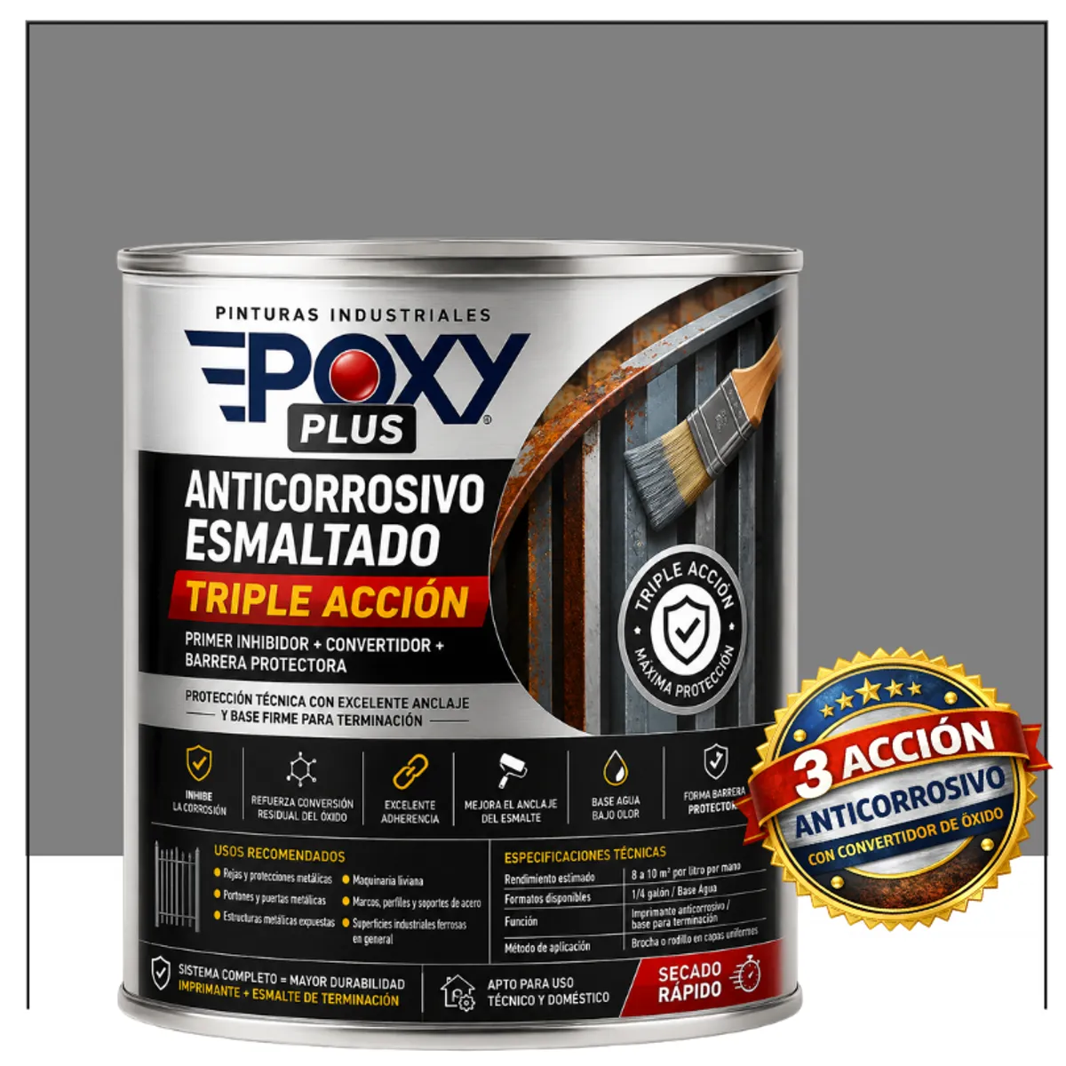 EPOXY - Anticorrosivo Profesional 3 en 1 - Directo sobre Óxido - 1-4 GALÓN -  BLANCO PERLA OSCURO