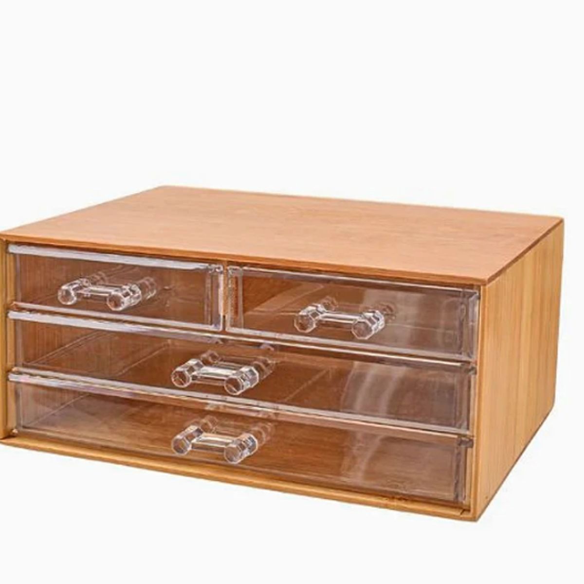 GENERICO - Caja de almacenamiento de bambú con cuatro cajones – 23,6 × 14 × 11 cm