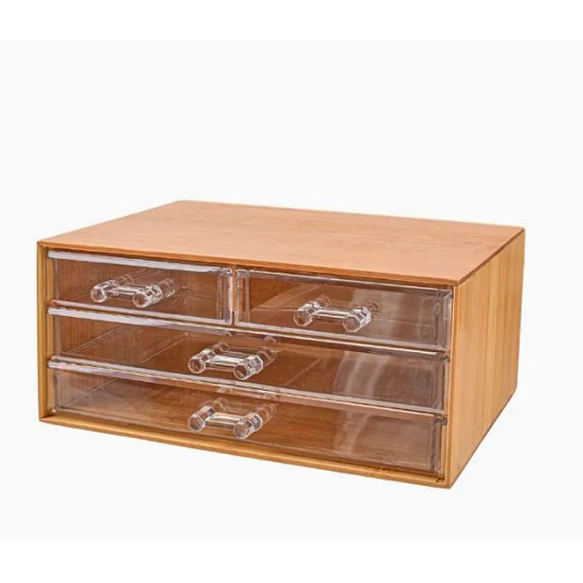 GENERICO - Caja de almacenamiento de bambú con cuatro cajones – 23,6 × 14 × 11 cm