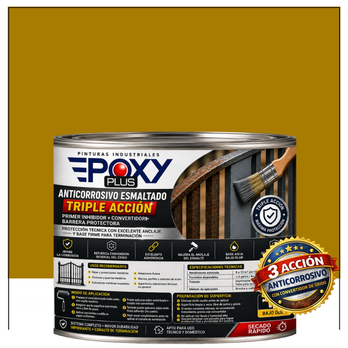 EPOXY - Anticorrosivo Profesional 3 en 1 - Directo sobre Óxido - 1-2 GALÓN -  AMARILLO CURRY