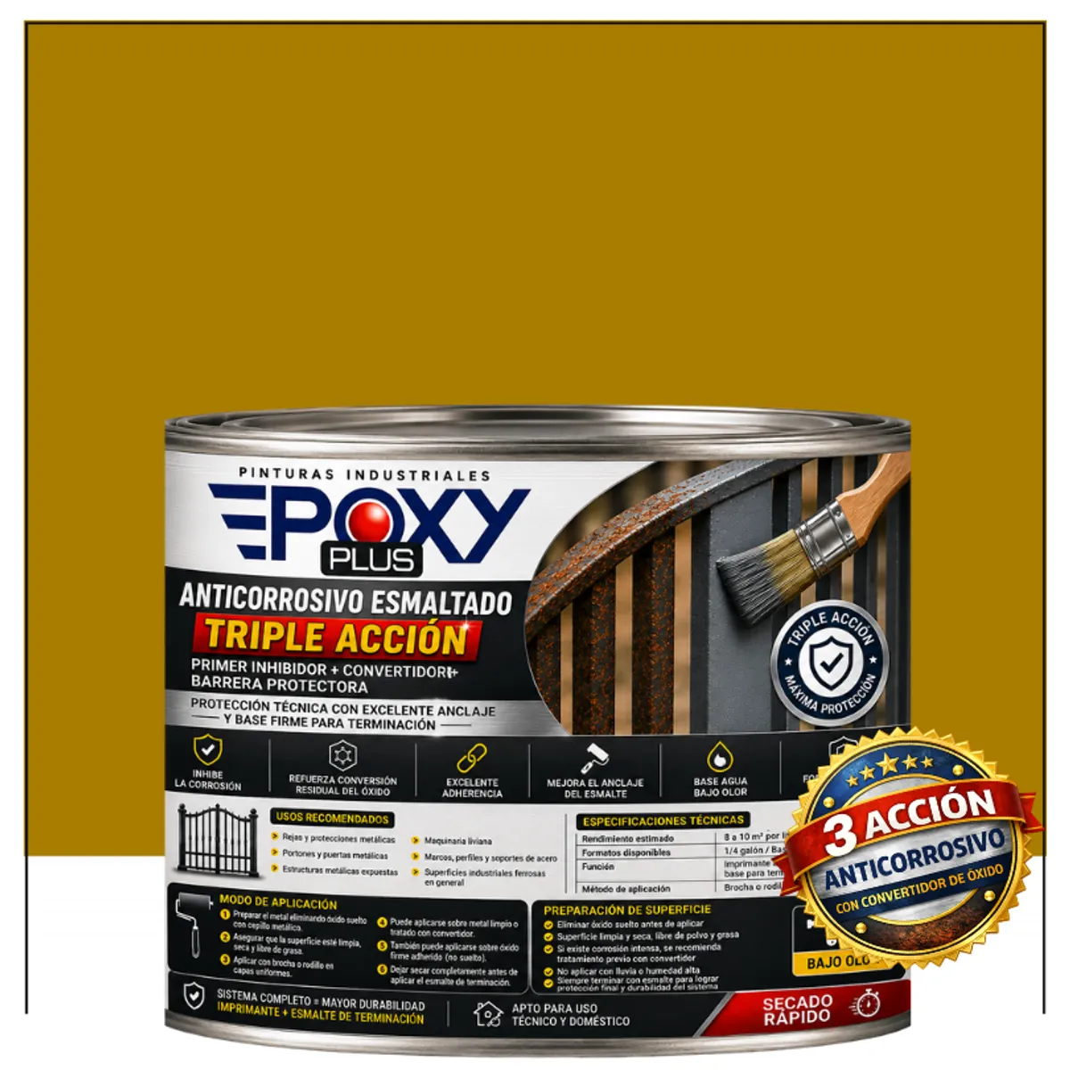 EPOXY - Anticorrosivo Profesional 3 en 1 - Directo sobre Óxido - 1-2 GALÓN -  AMARILLO CURRY