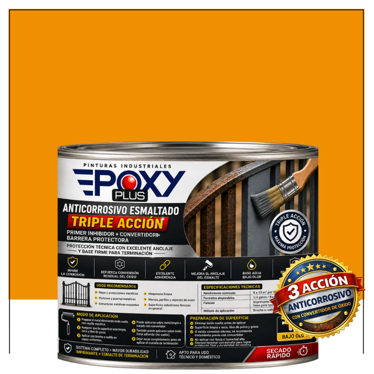 EPOXY - Anticorrosivo Profesional 3 en 1 - Directo sobre Óxido - 1-2 GALÓN -  AMARILLO SOL