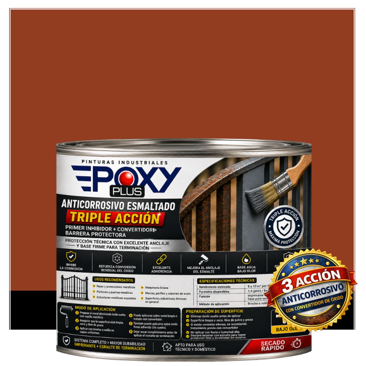 EPOXY - Anticorrosivo Profesional 3 en 1 - Directo sobre Óxido - 1-2 GALÓN -  NARANJA PERLADO