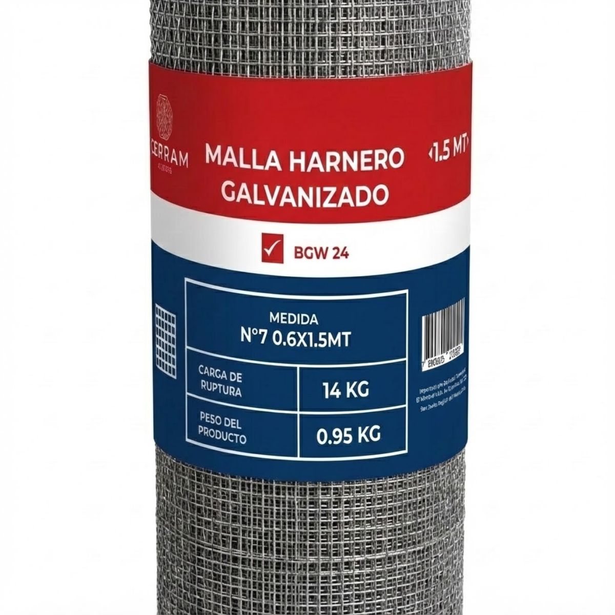 GENERICO - Malla Harnero N° 7 Rollo Galvanizada 60 cm X 1.5mt Cerram