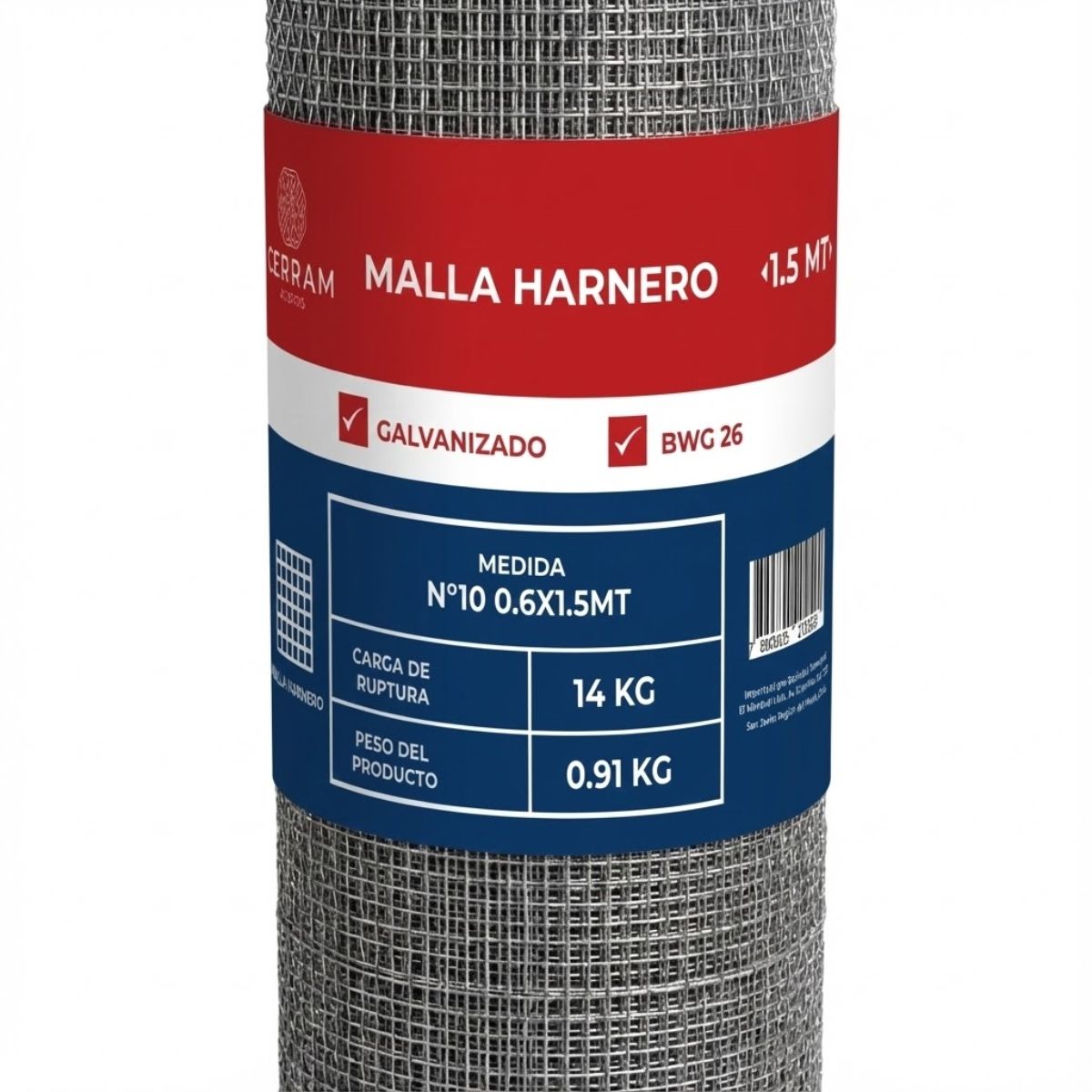 GENERICO - Malla Harnero Galvanizada N° 10 Rollo 60cm X 1.5mt CERRAM