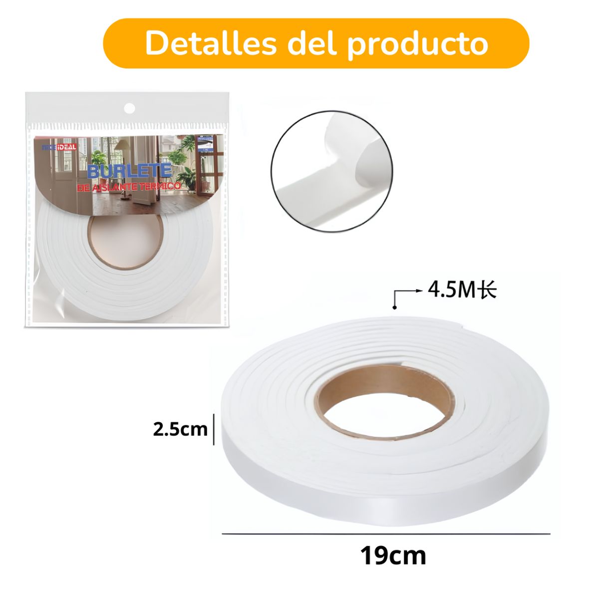 GENERICO - Cinta Selladora Para Puerta Y Ventana 2.5 Cm X 4.5 M Blanca