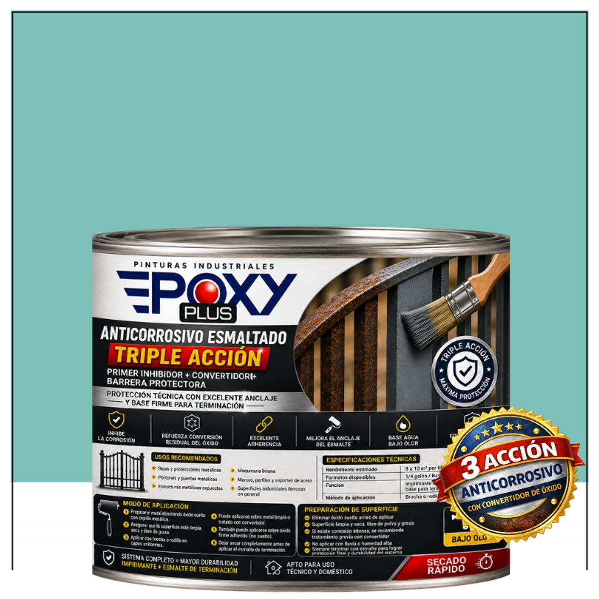 EPOXY - Anticorrosivo Profesional 3 en 1 - Directo sobre Óxido - 1-2 GALÓN -  TURQUESA PASTEL
